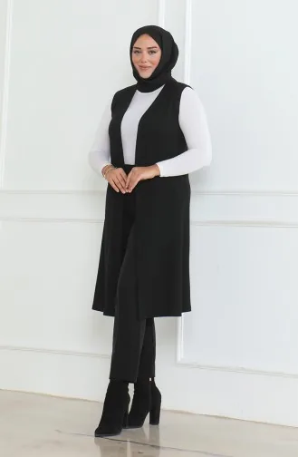 Groot Formaat Soepelvallend Lang Seizoensmoedervest 8739A-01 Zwart 8739A-01