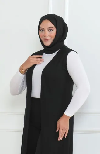 Groot Formaat Soepelvallend Lang Seizoensmoedervest 8739A-01 Zwart 8739A-01