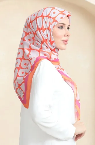 Soft Pamuk Eşarp 19090-14 Açık Gri Turuncu