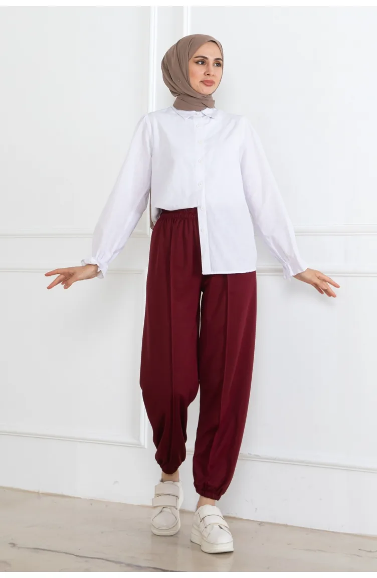 بنطال رياضي بتصميم مطاط 303-02 لون خمري 303-02
