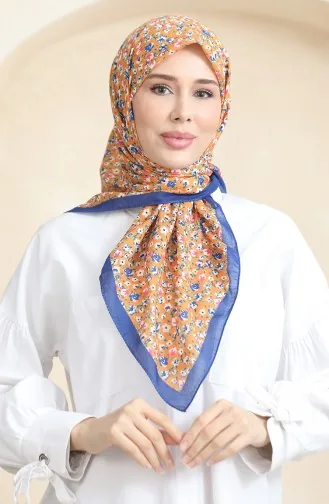إيشارب سوفت منقوش 90176-01 أزرق ملكي خردلي 90176-01