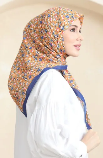 إيشارب سوفت منقوش 90176-01 أزرق ملكي خردلي 90176-01