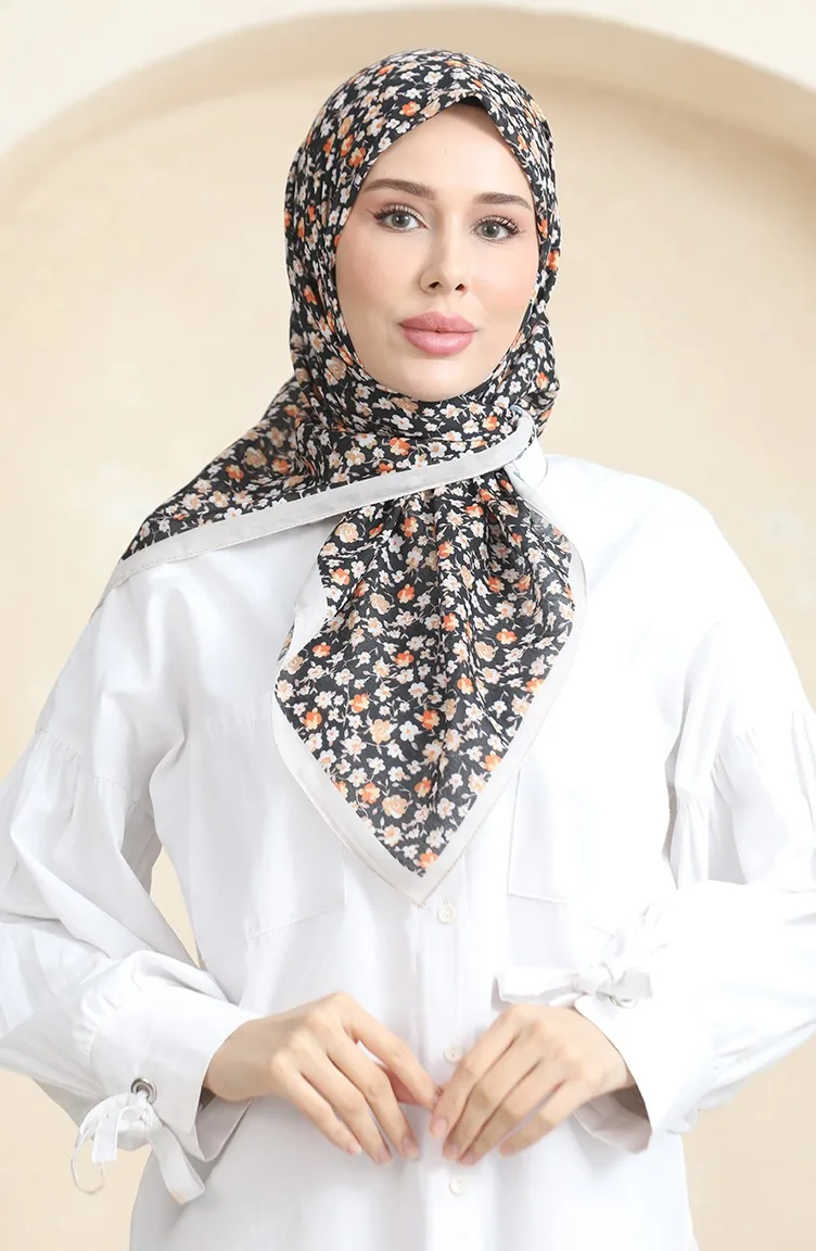 Echarpe Douce Fleurie 90176-03 Beige Noir 90176-03