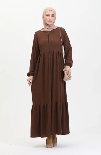 Bürümcük Kumaş Büzgülü Fermuarlı Ferace 1018-08 Kahverengi