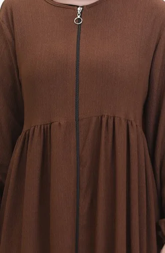 Bürümcük Kumaş Büzgülü Fermuarlı Ferace 1018-08 Kahverengi