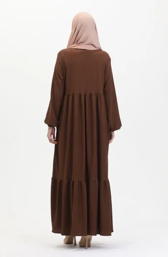 Bürümcük Kumaş Büzgülü Fermuarlı Ferace 1018-08 Kahverengi