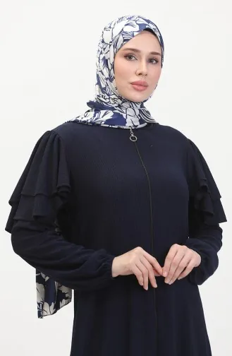 Frilled Sleeve Abaya 1050-01 Navy Blue 1050-01