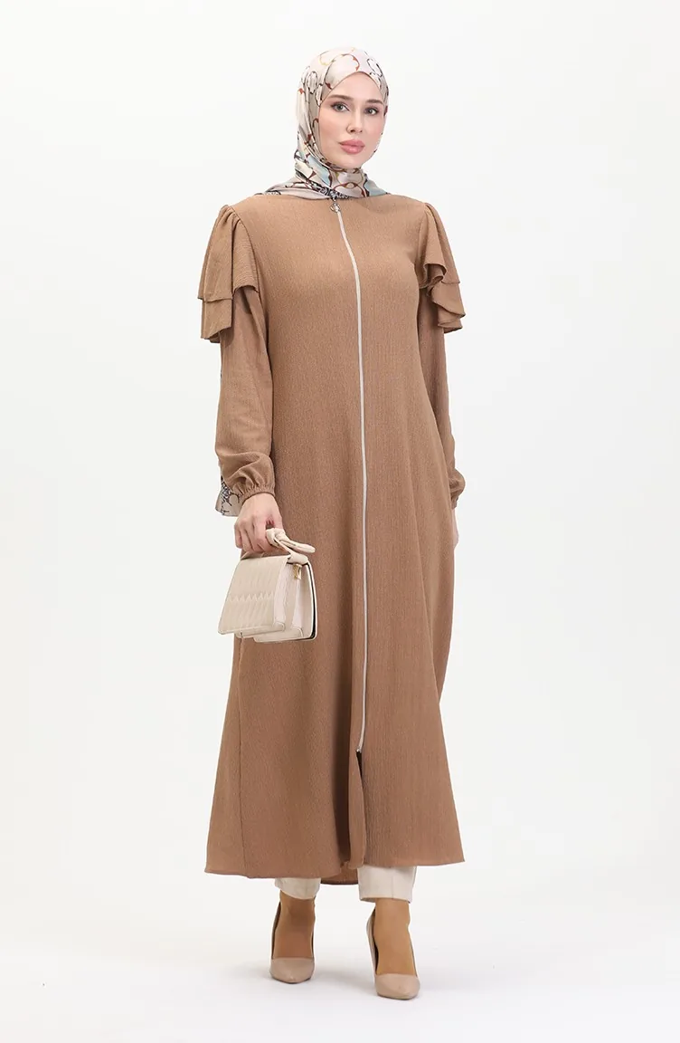 Abaya Mit Rüschenärmeln 1050-02 Nerz 1050-02