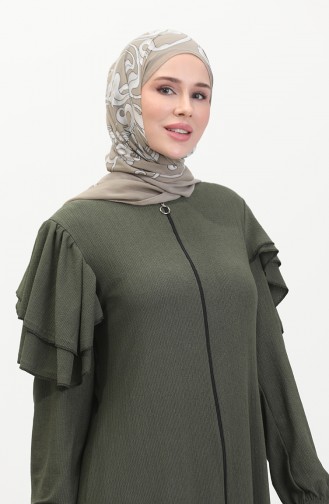 Frilled Sleeve Abaya 1050-03 Khaki 1050-03
