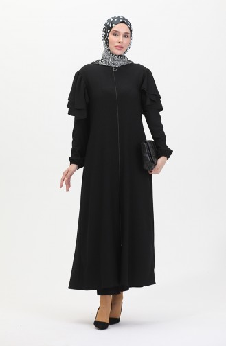 Ruffled Sleeve Abaya 1050-04 Black 1050-04