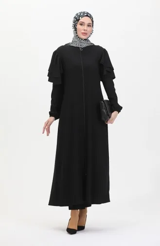 Abaya Avec Manches Froufrous 1050-04 Noir 1050-04