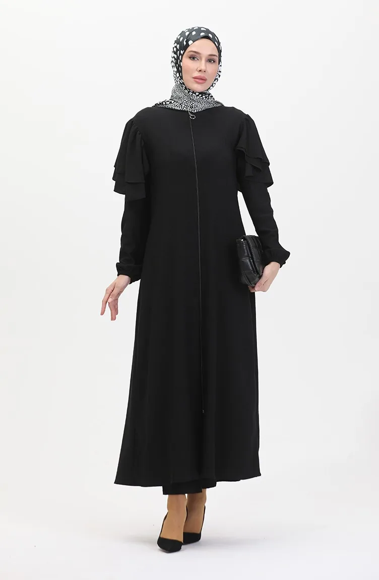 Abaya Avec Manches Froufrous 1050-04 Noir 1050-04