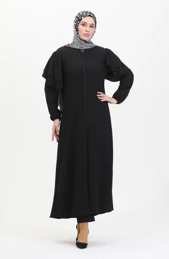 Abaya Avec Manches Froufrous 1050-04 Noir 1050-04