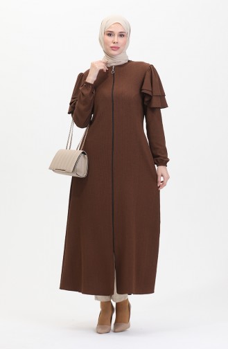 Ruffled Sleeve Abaya 1050-06 Brown 1050-06