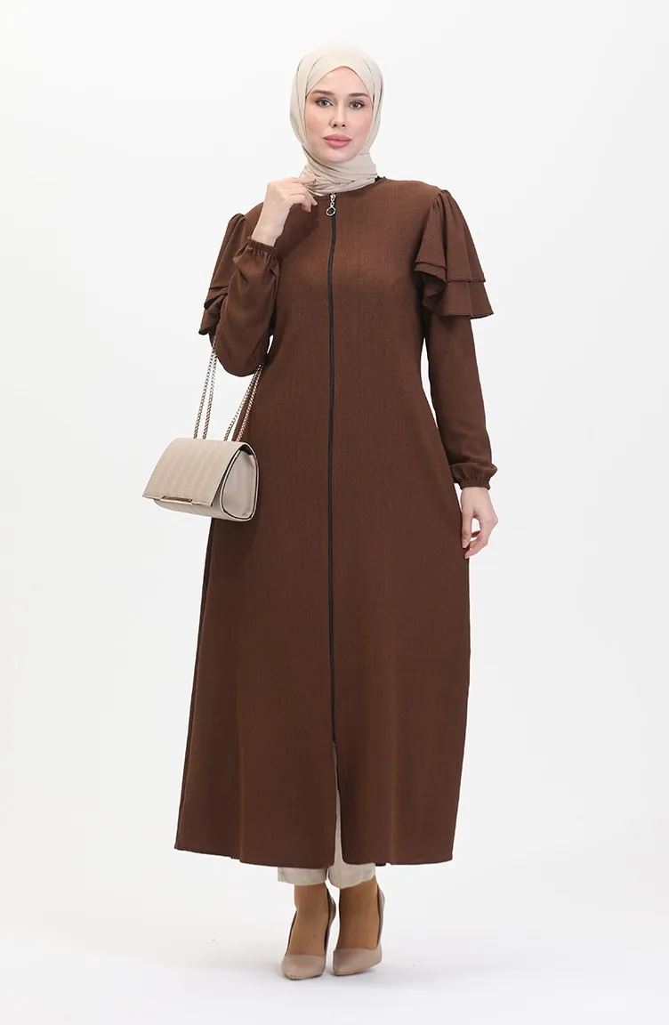 Ruffled Sleeve Abaya 1050-06 Brown 1050-06