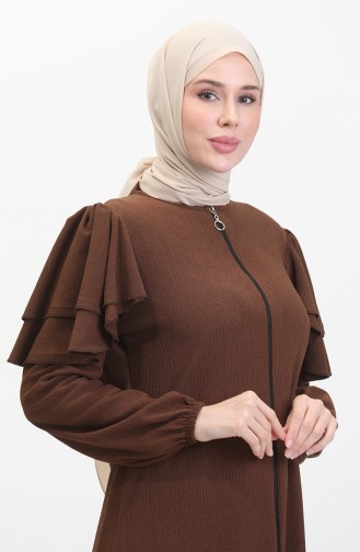 Ruffled Sleeve Abaya 1050-06 Brown 1050-06