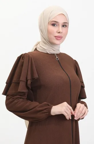 Ruffled Sleeve Abaya 1050-06 Brown 1050-06