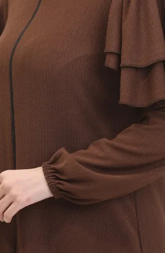 Ruffled Sleeve Abaya 1050-06 Brown 1050-06