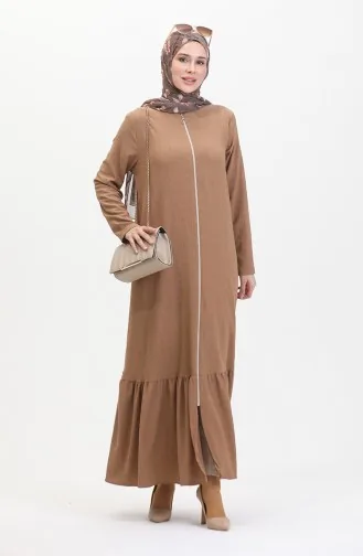 Eteği Fırfırlı Ferace 5109-02 Vizon