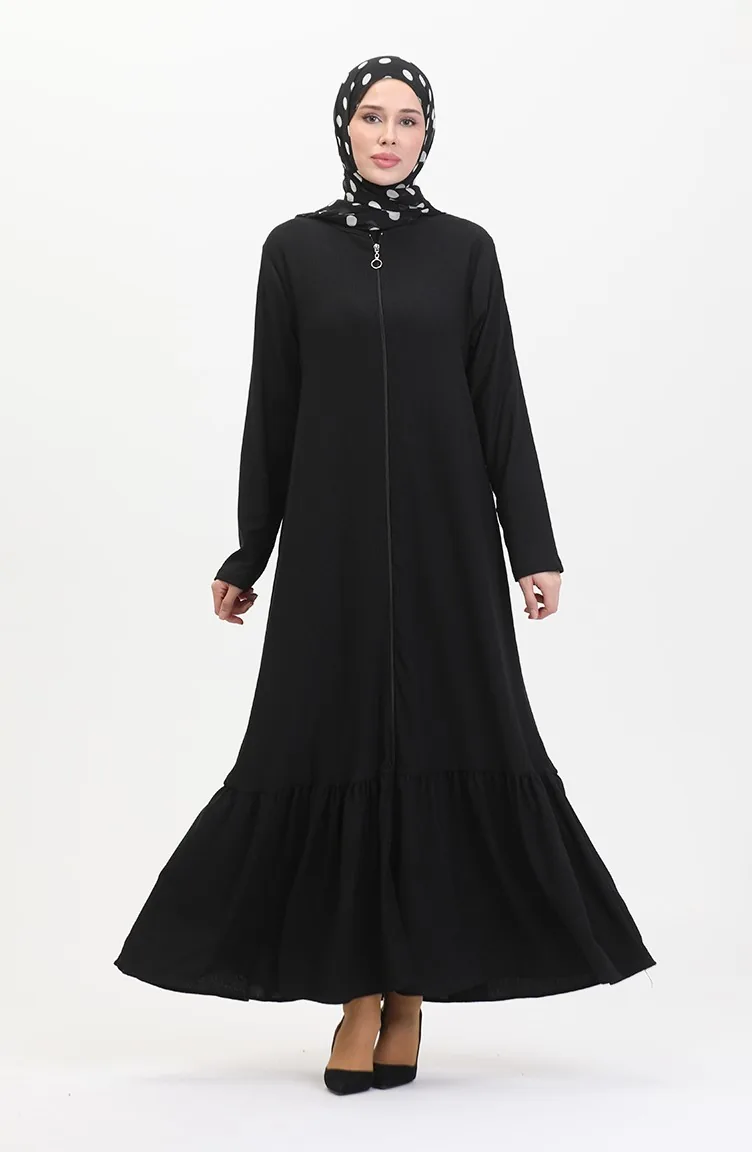 Abaya Avec Jupe à Froufrous 5109-04 Noir 5109-04