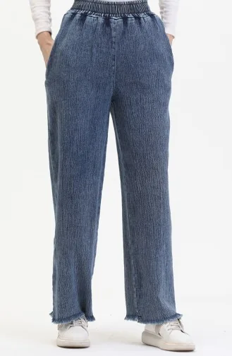 Beli Lastikli Kot Pantolon 1793J-01 Mavi