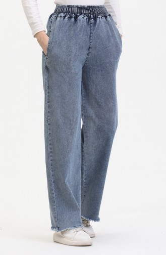 Beli Lastikli Kot Pantolon 1793O-01 Mavi
