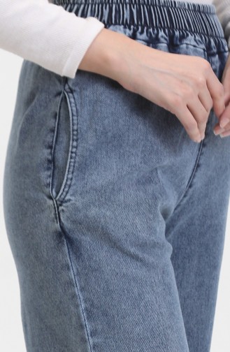 Beli Lastikli Kot Pantolon 1793O-01 Mavi