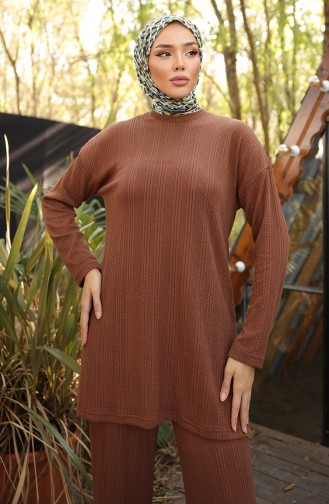 Tunik Pantolon İkili Takım 71219-04 Kahverengi