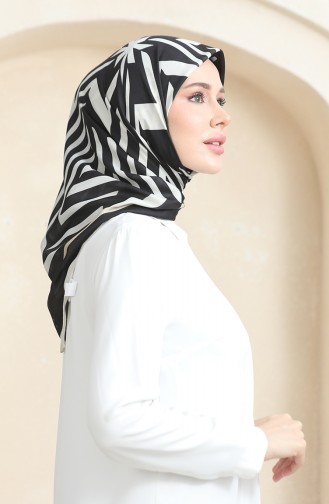 Soft Cotton Scarf 19092-03 Black Beige 19092-03