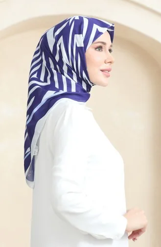 Soft Cotton Scarf 19092-04 Navy Blue Ecru 19092-04