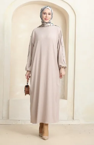 عباية فستان سادة 1023-03 بيج فاتح 1023-03