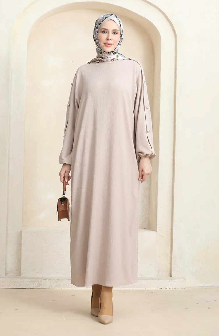 عباية فستان سادة 1023-03 بيج فاتح 1023-03