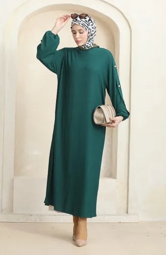 Bürümcük Kumaş Elbise Ferace 1023-06 Zümrüt Yeşili
