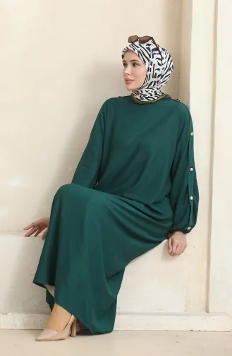 Bürümcük Kumaş Elbise Ferace 1023-06 Zümrüt Yeşili