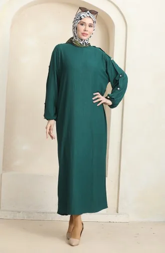 Bürümcük Kumaş Elbise Ferace 1023-06 Zümrüt Yeşili