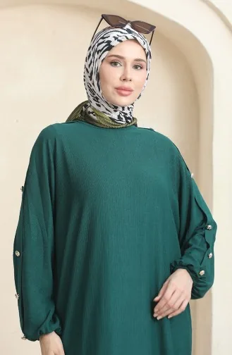 Bürümcük Kumaş Elbise Ferace 1023-06 Zümrüt Yeşili