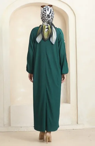 Bürümcük Kumaş Elbise Ferace 1023-06 Zümrüt Yeşili