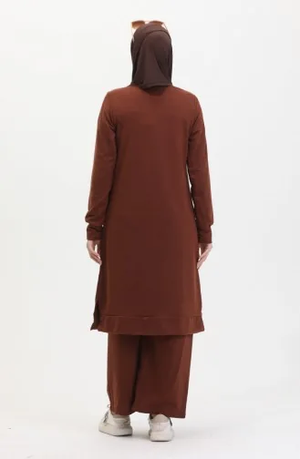 Ensemble Double Pantalon Tunique à Deux Cordes 0044-35 Marron 0044-35