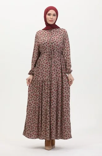 Gerafftes Viskosekleid Mit Gänseblümchenmuster 0423A-01 Nerz 0423A-01