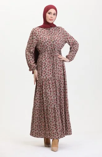 Gerafftes Viskosekleid Mit Gänseblümchenmuster 0423A-01 Nerz 0423A-01