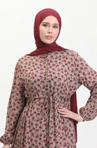 Gerafftes Viskosekleid Mit Gänseblümchenmuster 0423A-01 Nerz 0423A-01