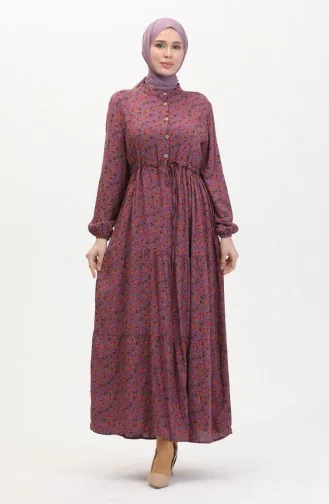 Robe Viscose Froncee Motif Marguerites 0423A-03 Lilas 0423A-03