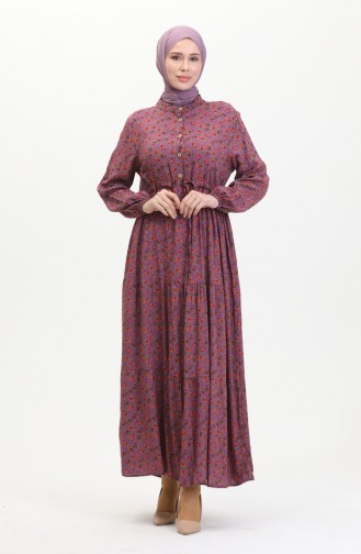Robe Viscose Froncee Motif Marguerites 0423A-03 Lilas 0423A-03