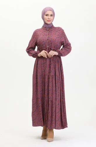 Robe Viscose Froncee Motif Marguerites 0423A-03 Lilas 0423A-03
