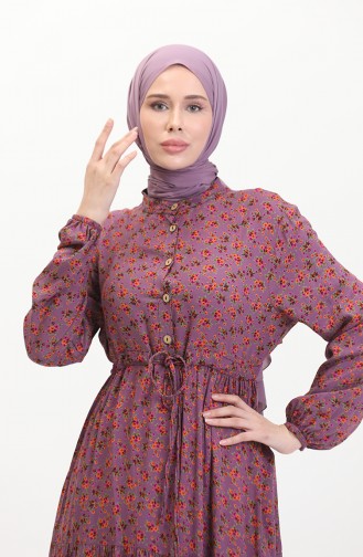 Robe Viscose Froncee Motif Marguerites 0423A-03 Lilas 0423A-03