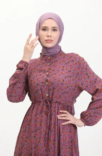 Robe Viscose Froncee Motif Marguerites 0423A-03 Lilas 0423A-03