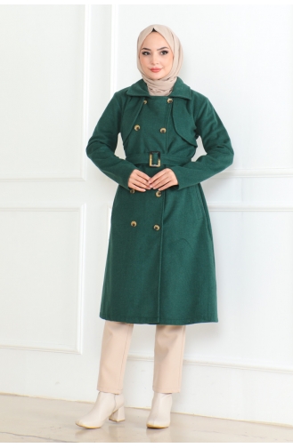 Double Breasted Belted Cashmere 0500-06 Emerald Green 0500-06