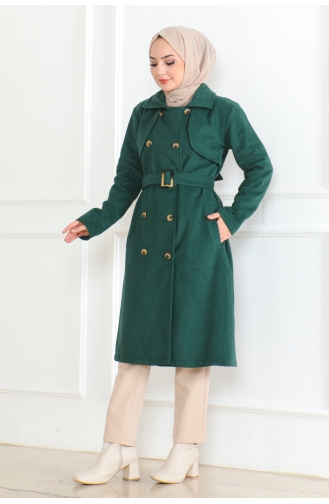 Double Breasted Belted Cashmere 0500-06 Emerald Green 0500-06
