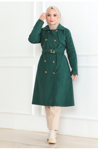 Double Breasted Belted Cashmere 0500-06 Emerald Green 0500-06