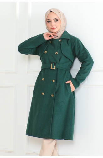 Double Breasted Belted Cashmere 0500-06 Emerald Green 0500-06